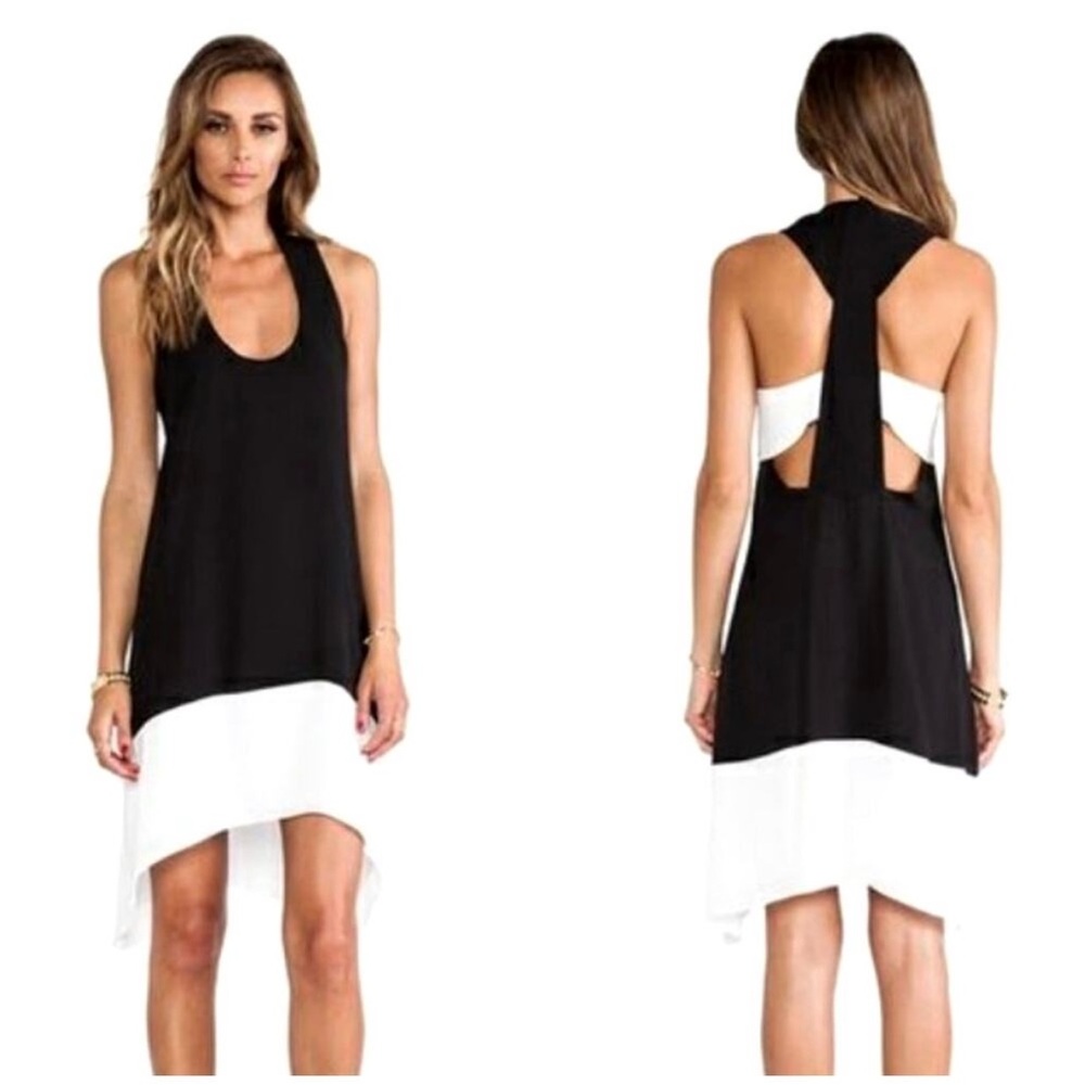 BCBGMaxAzria Kylie Color Block Open Back Dress Black White Combo